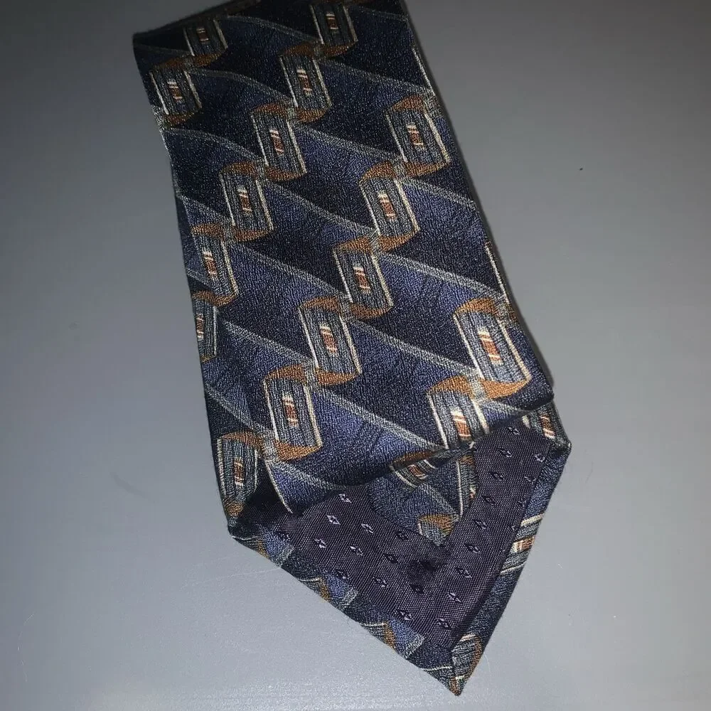 Retro JOHN HENRY Silk Tie Necktie Mens‎ Blue/Green Geometric Italy/USA 4